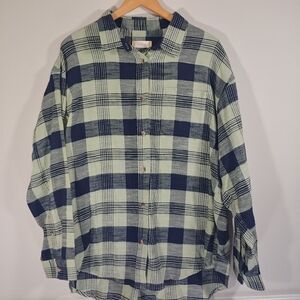 Women's Altar'd State Lola Navy and Green Plaid Button Up Flannel Shirt Large